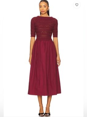 NWT CLEOBELLA Women’s Burgundy Midi Dress with Knit Bodice